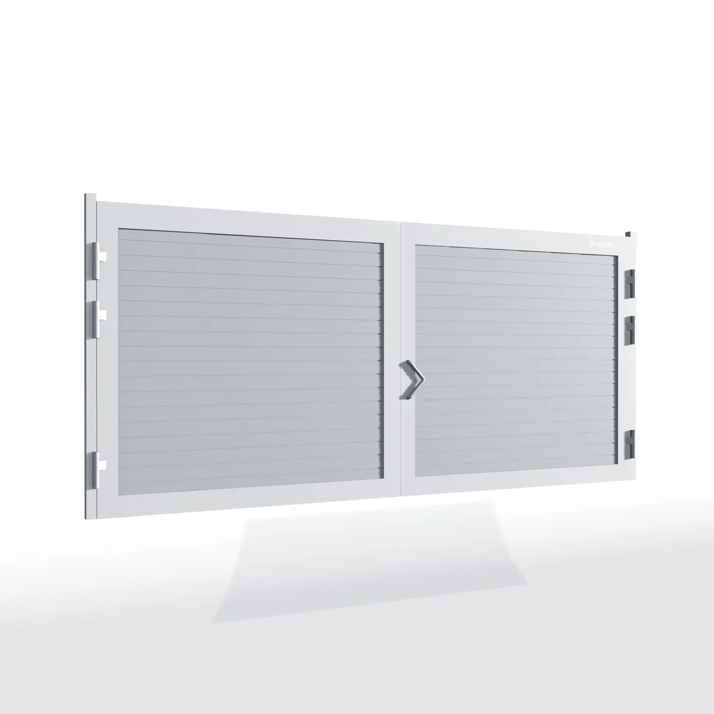 Распашные ворота DoorHan 2100х1000 цвета RAL 9006 (серебристый) с дизайном «доска» с автоматикой