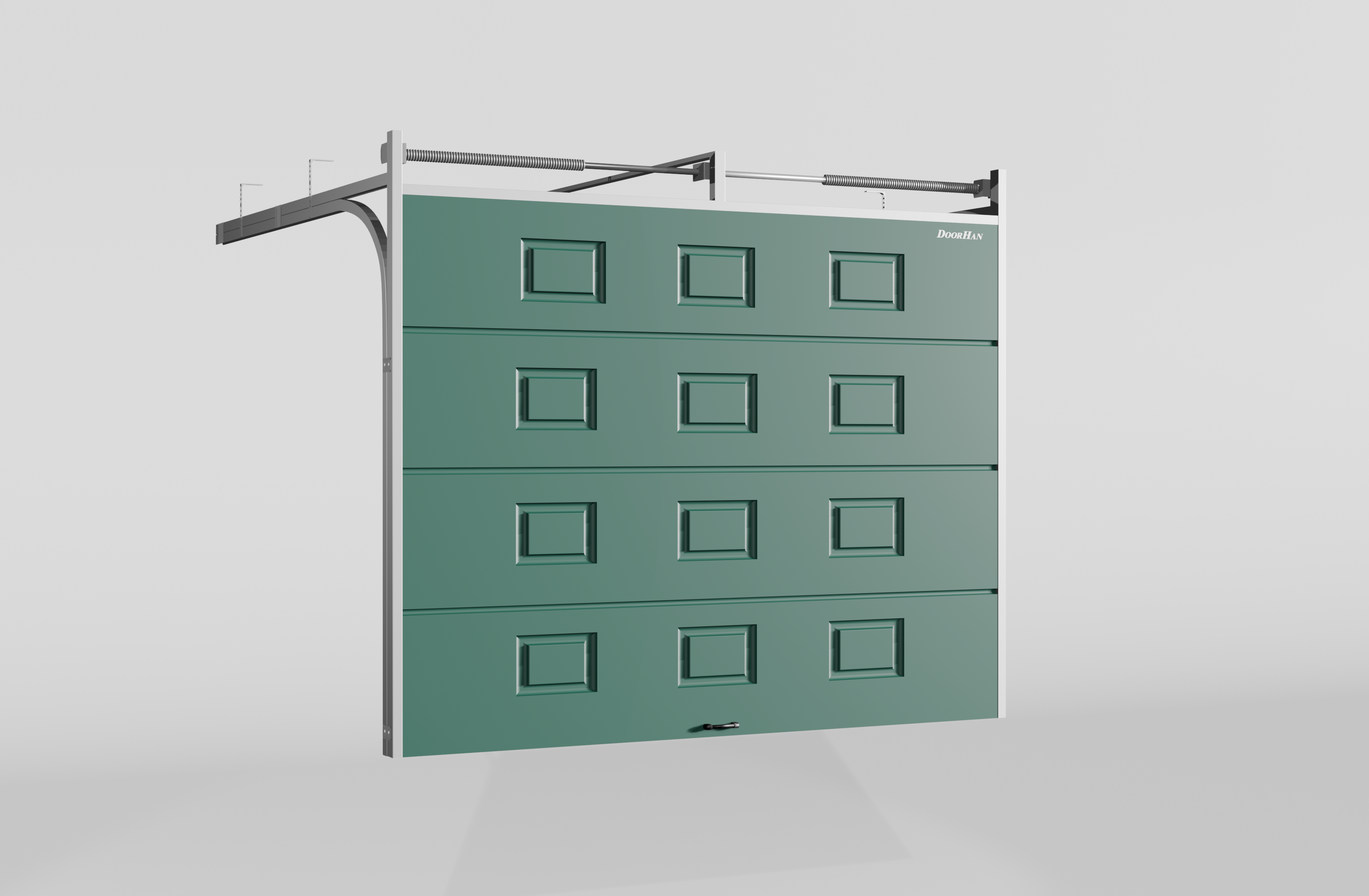 Секционные ворота DoorHan стальные 2500х2100 цвета RAL 6005 (зелёный) с дизайном «филенка» без автоматики