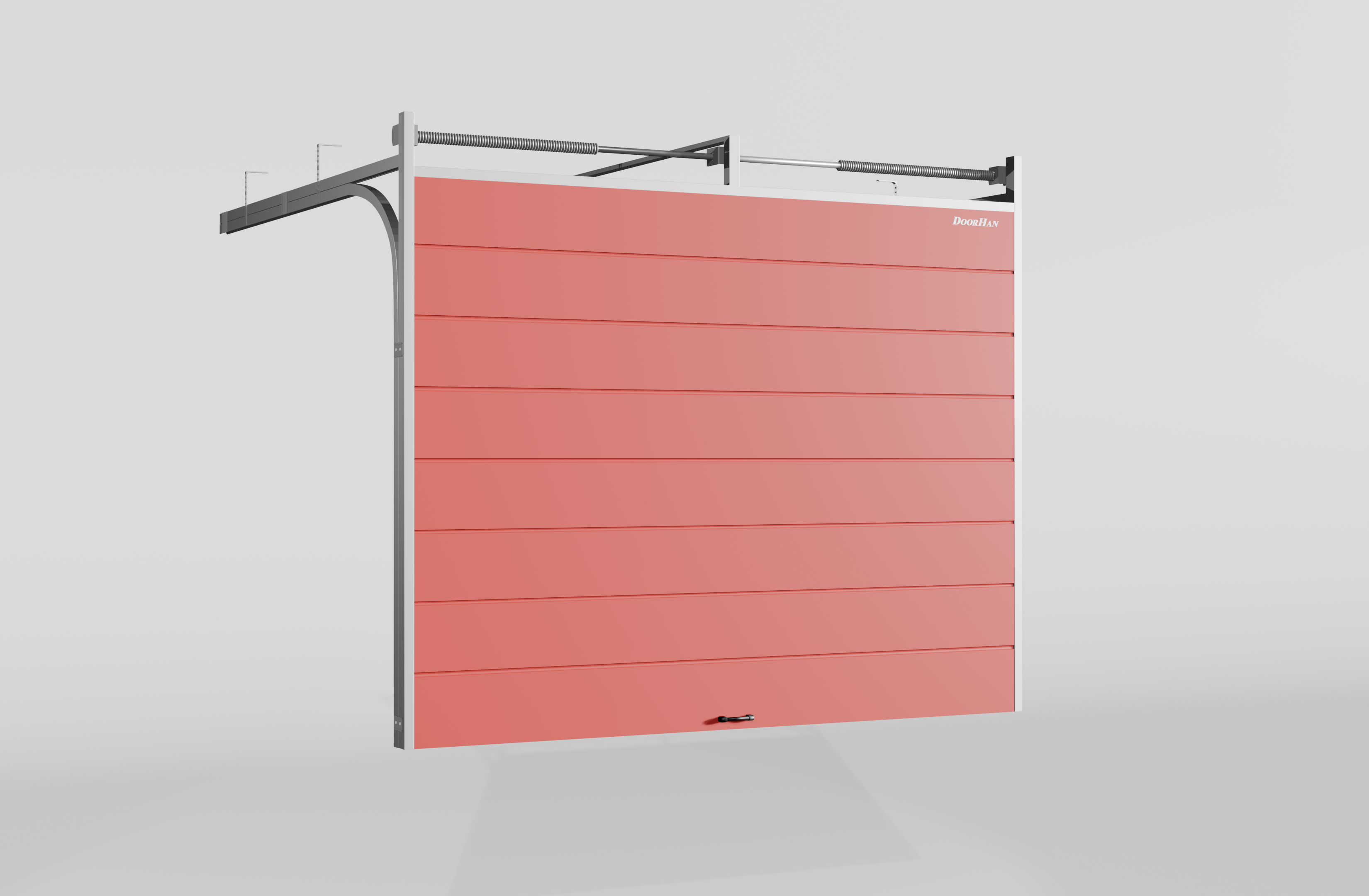 Секционные ворота DoorHan стальные 4700х2400 цвета RAL 3000 (красный) с дизайном «широкая центральная полоса» с автоматикой