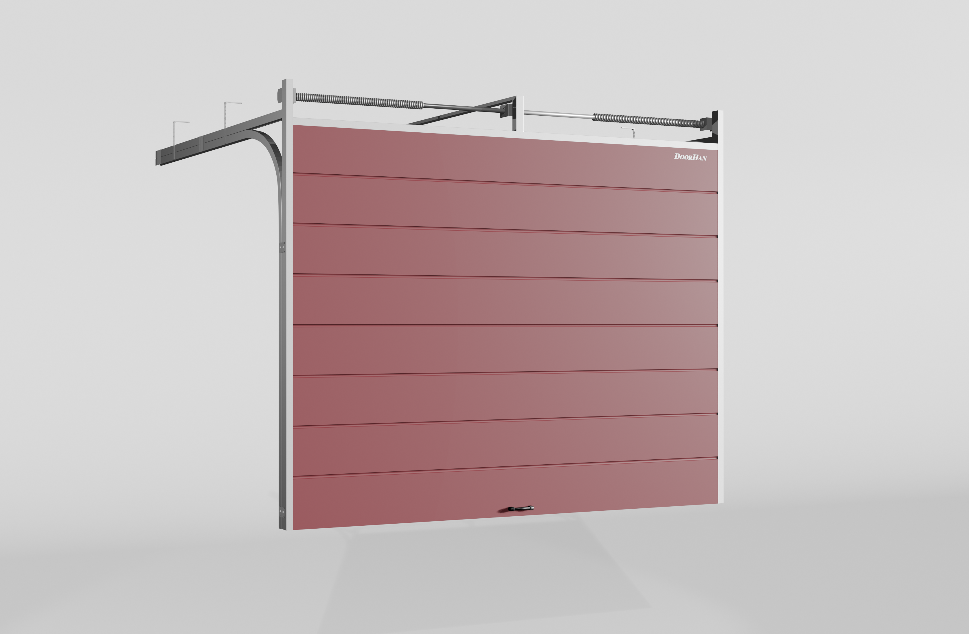 Секционные ворота DoorHan стальные 2900х2800 цвета RAL 3005 (бордовый) с дизайном «широкая центральная полоса» с автоматикой
