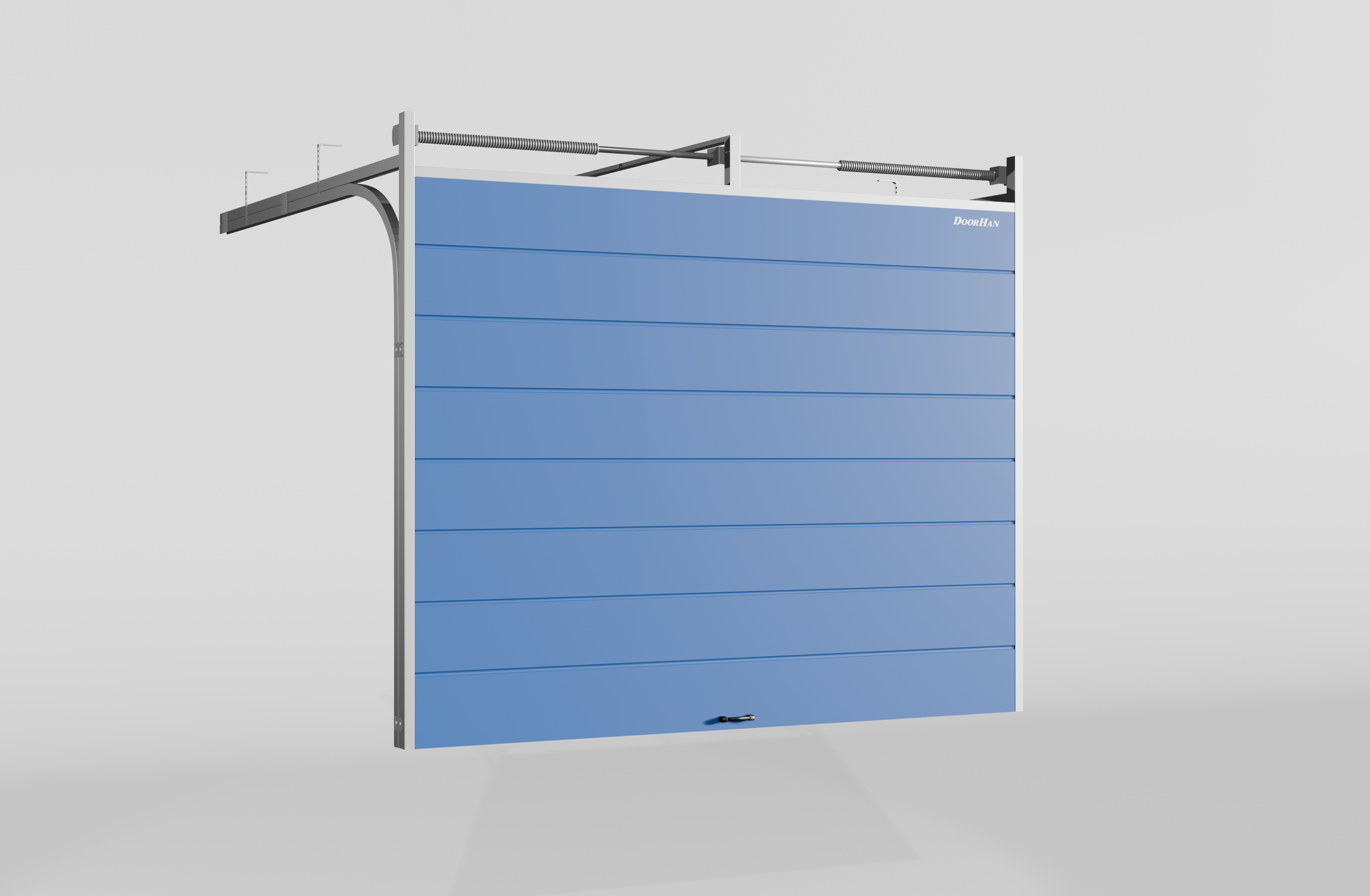 Секционные ворота DoorHan стальные 3000х2600 цвета RAL 5005 (синий) с дизайном «широкая центральная полоса» с автоматикой