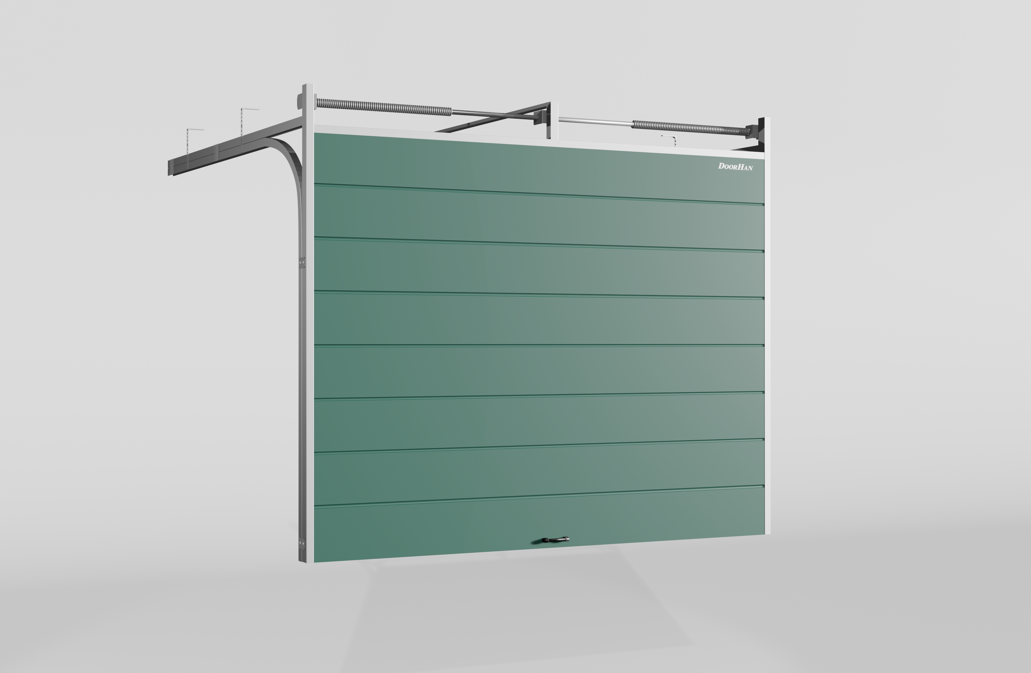 Секционные ворота DoorHan стальные 4300х2400 цвета RAL 6005 (зелёный) с дизайном «широкая центральная полоса» без автоматики