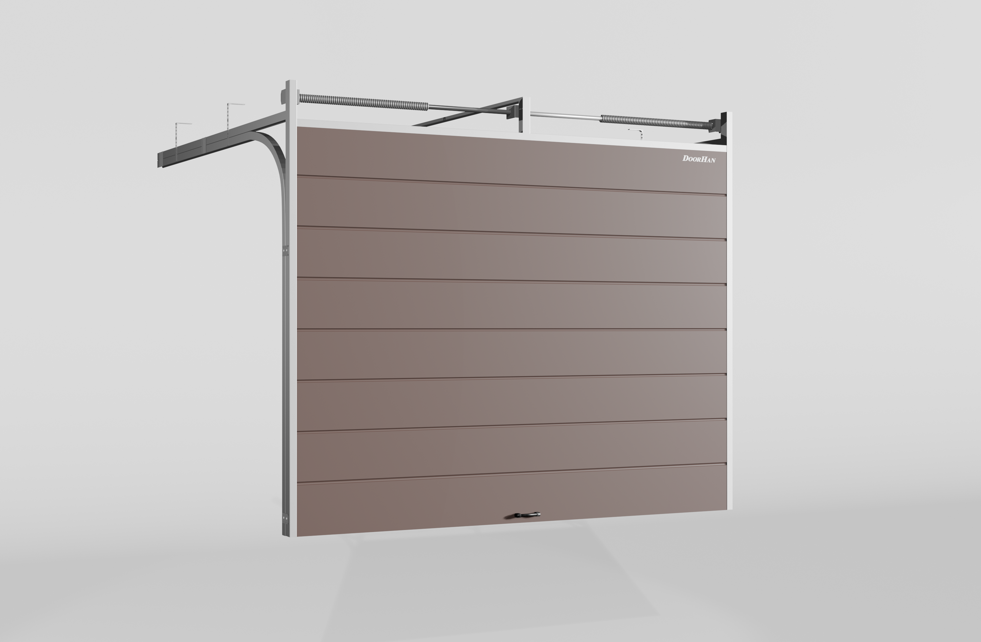 Секционные ворота DoorHan стальные 3500х2900 цвета RAL 8017 (коричнево-красный) с дизайном «широкая центральная полоса» без автоматики